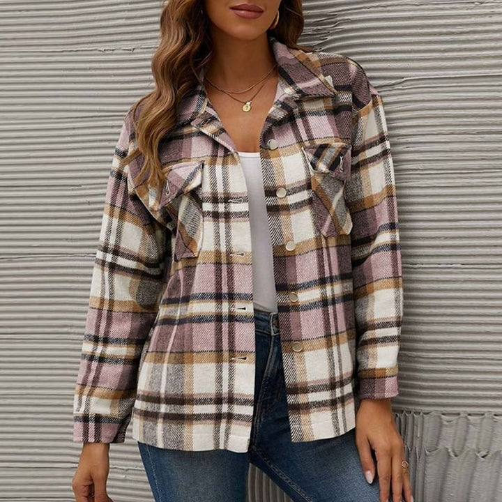 Dames Geruite Winterjas met Knoopsluiting en Borstzakken - Roze