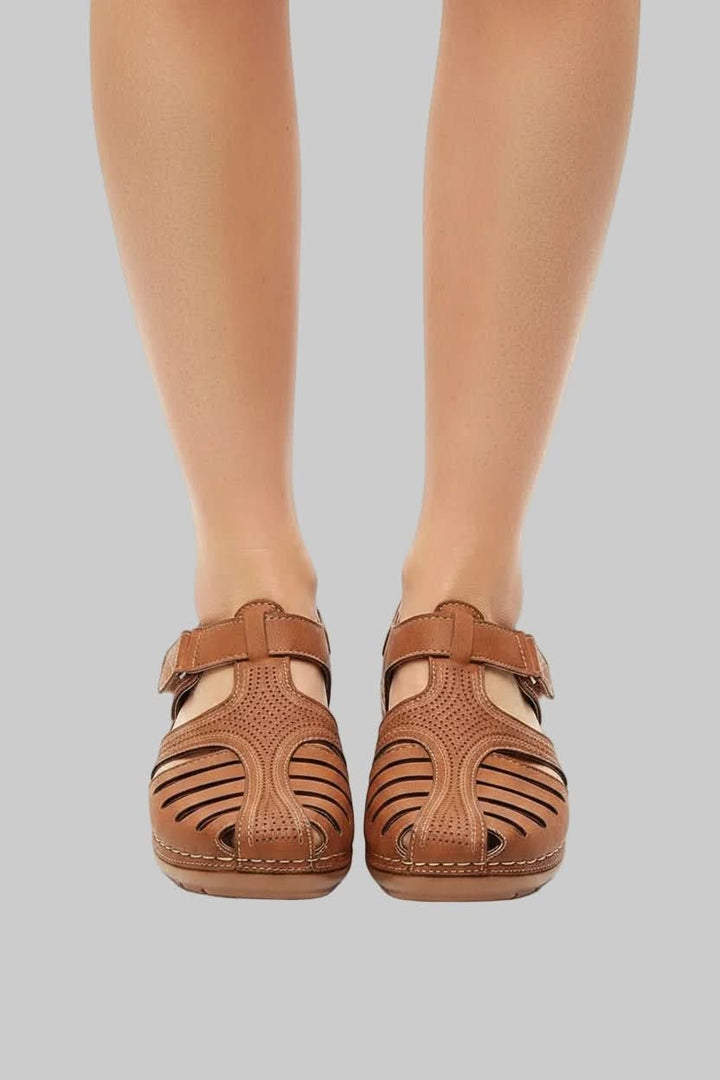 Dames Gesloten Sleehak Wandelsandalen Klittenband - Brown