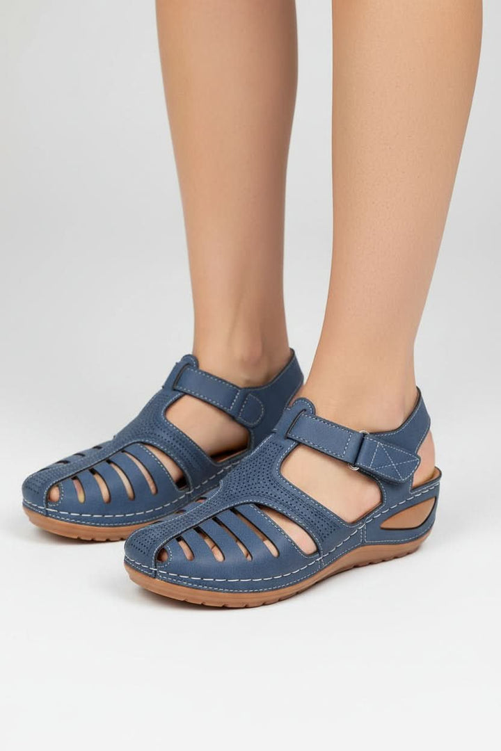 Dames Gesloten Sleehak Wandelsandalen Klittenband - Blue