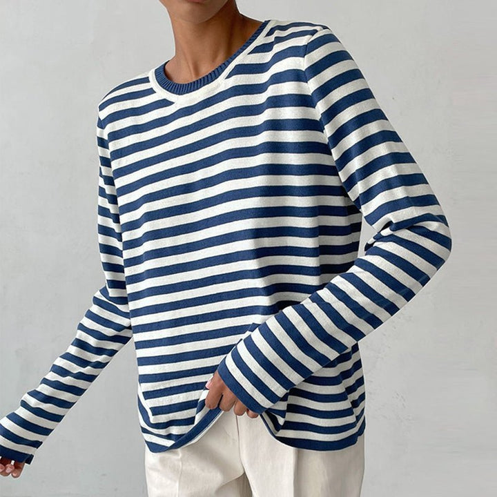 Dames Gestreept Katoenen Shirt Lange Mouwen - Blue