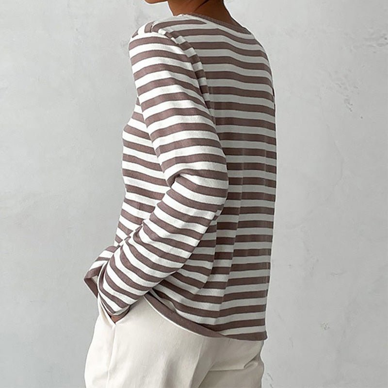 Dames Gestreept Katoenen Shirt Lange Mouwen