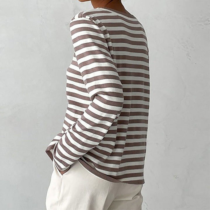 Dames Gestreept Katoenen Shirt Lange Mouwen