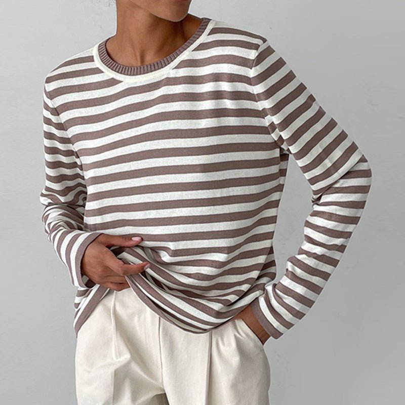 Dames Gestreept Katoenen Shirt Lange Mouwen - Brown