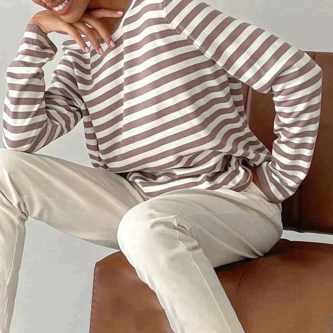 Dames Gestreept Katoenen Shirt Lange Mouwen