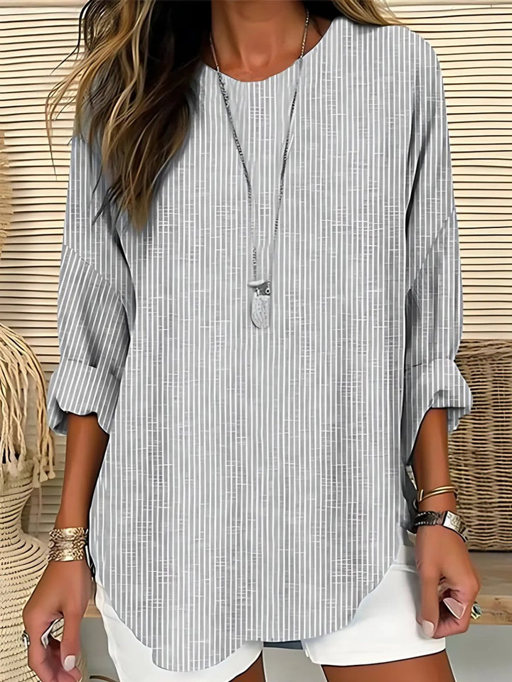 Dames Gestreepte Casual Loose-Fit Blouse Lange Mouwen - Grey
