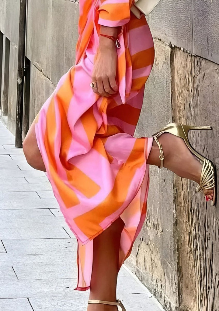 Dames Gestreepte Maxi Wikkel Long Sleeve Dress met V-hals