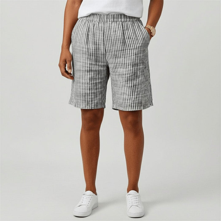 Dames Gestreepte Relaxed-Fit Shorts Elastische Taille - Monochrome Grey