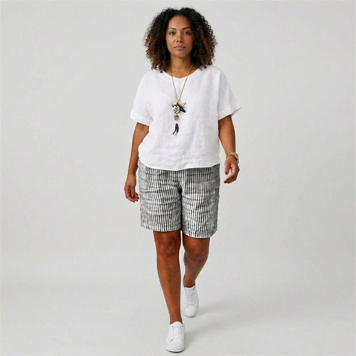 Dames Gestreepte Relaxed-Fit Shorts Elastische Taille