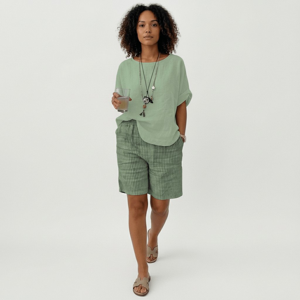 Dames Gestreepte Relaxed-Fit Shorts Elastische Taille