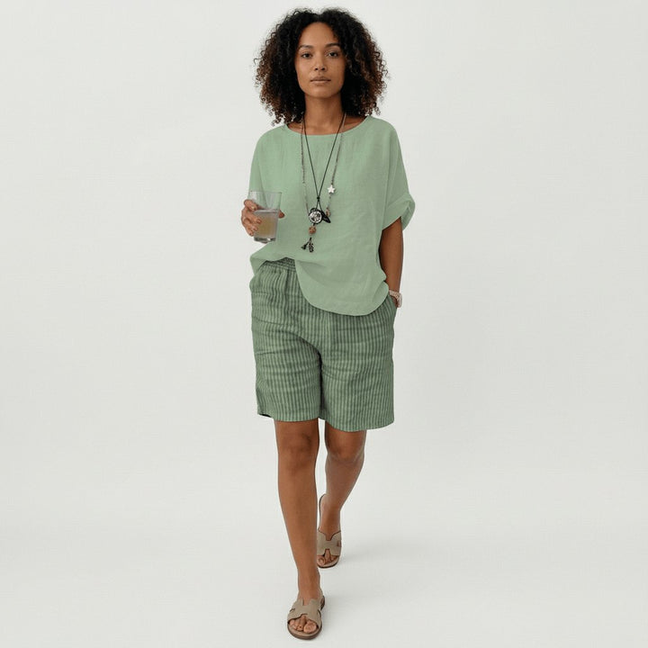 Dames Gestreepte Relaxed-Fit Shorts Elastische Taille