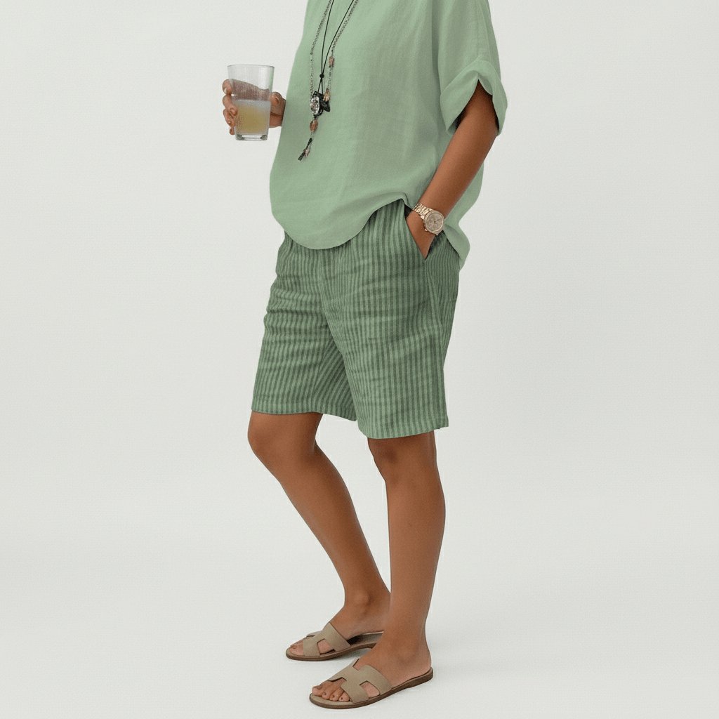 Dames Gestreepte Relaxed-Fit Shorts Elastische Taille