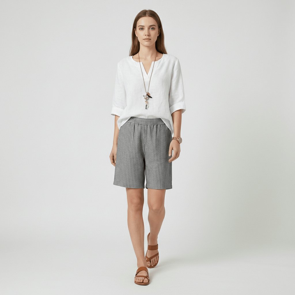 Dames Gestreepte Relaxed-Fit Shorts Elastische Taille