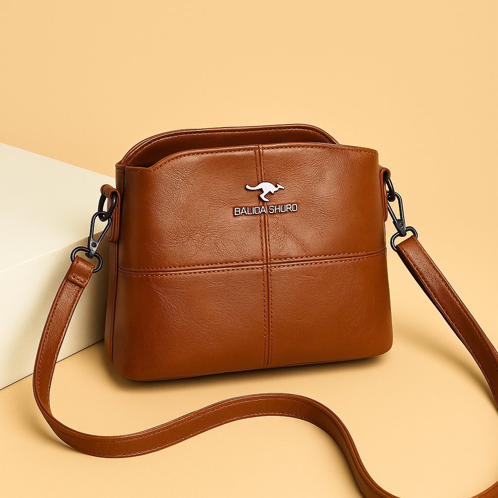 Dames Gestructureerde Kunstleren Crossbody Schoudertas Ritssluiting - Brown
