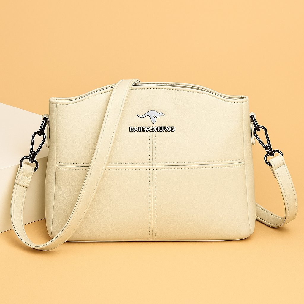 Dames Gestructureerde Kunstleren Crossbody Schoudertas Ritssluiting - White
