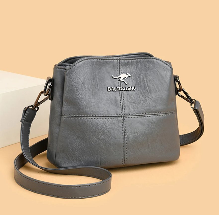 Dames Gestructureerde Kunstleren Crossbody Schoudertas Ritssluiting - Grey