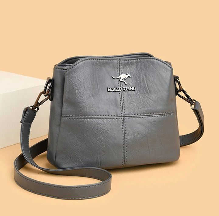 Dames Gestructureerde Kunstleren Crossbody Schoudertas Ritssluiting - Grey