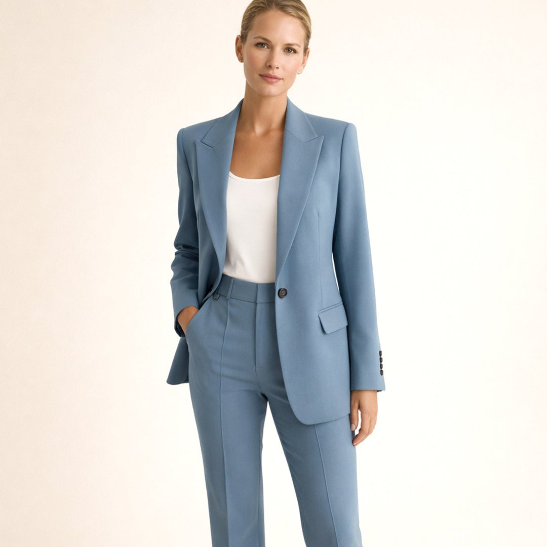 Dames Getailleerd Flared-Broek Blazer Tweedelig Pak - Marineblauw