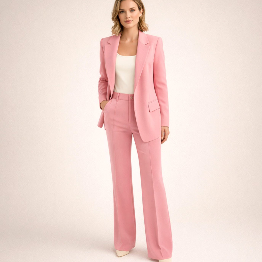 Dames Getailleerd Flared-Broek Blazer Tweedelig Pak - Roze