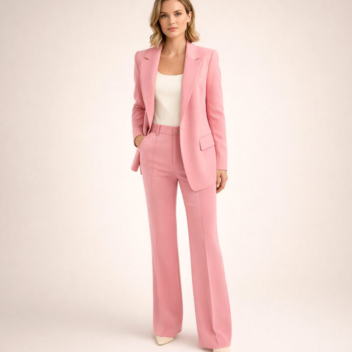 Dames Getailleerd Flared-Broek Blazer Tweedelig Pak - Roze