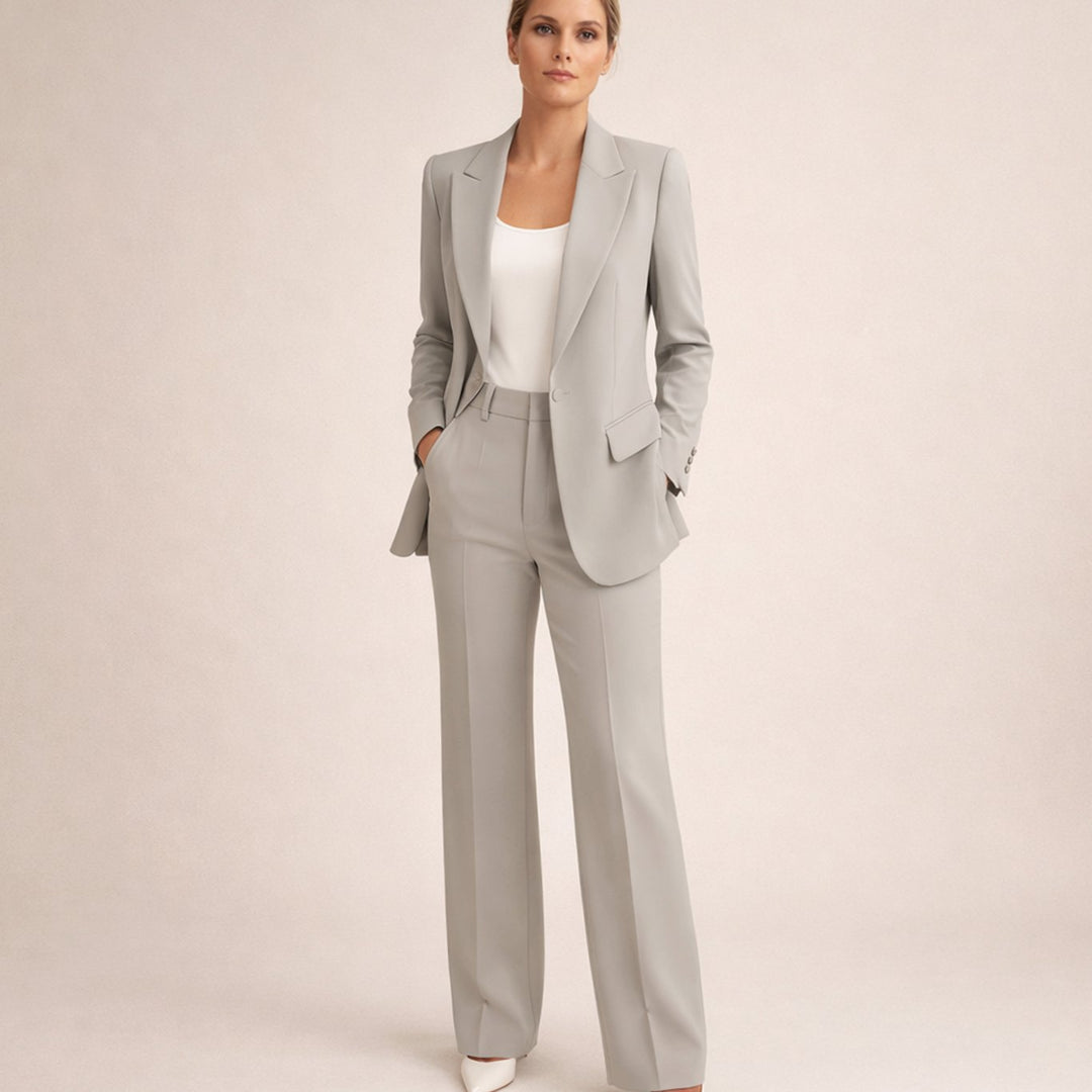 Dames Getailleerd Flared-Broek Blazer Tweedelig Pak - Grijs