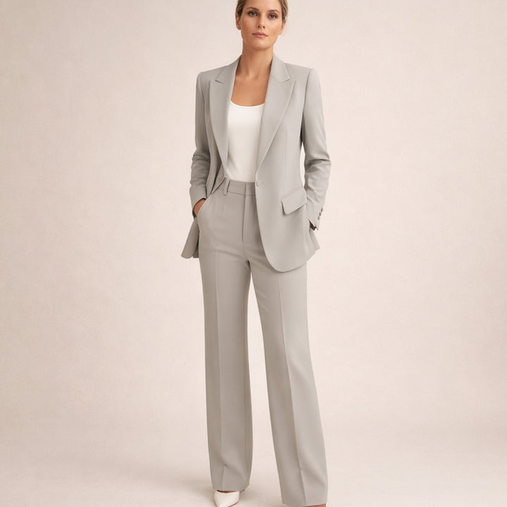 Dames Getailleerd Flared-Broek Blazer Tweedelig Pak - Grijs