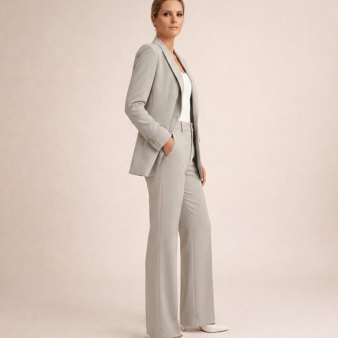 Dames Getailleerd Flared-Broek Blazer Tweedelig Pak