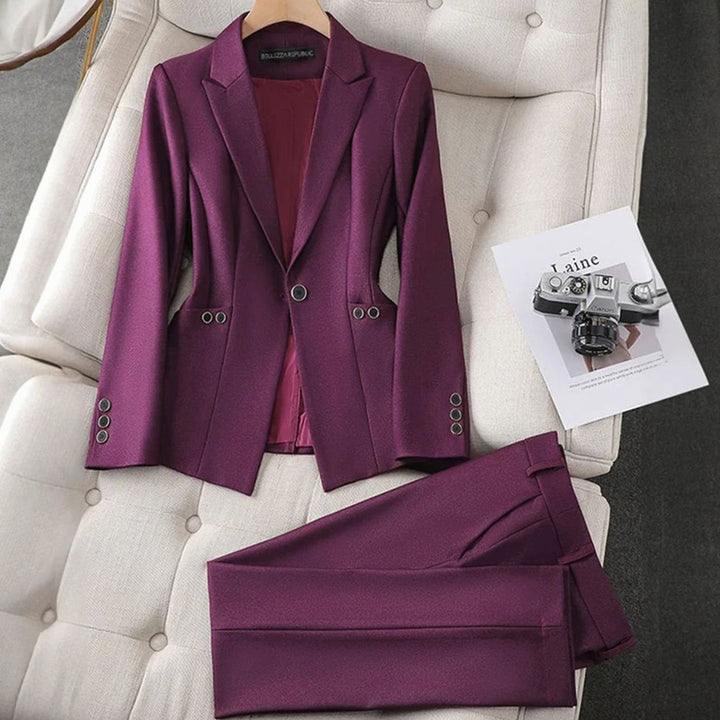 Dames Getailleerde Blazer Broekpak Set Eénknops - Paars