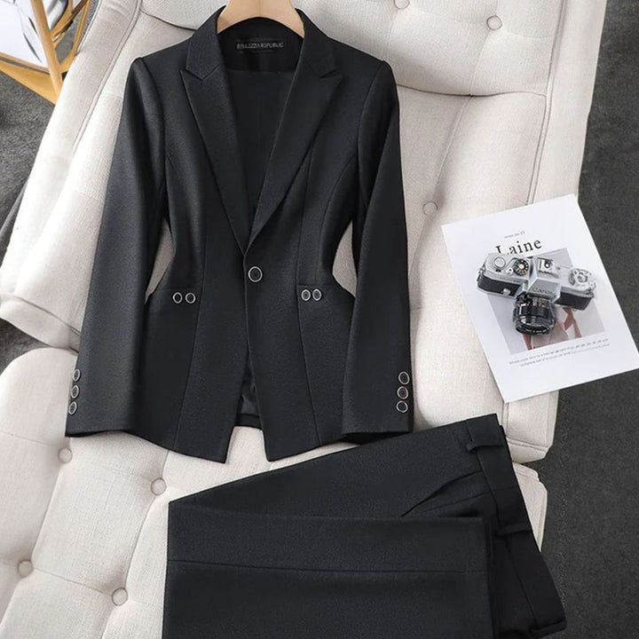 Dames Getailleerde Blazer Broekpak Set Eénknops - Zwart