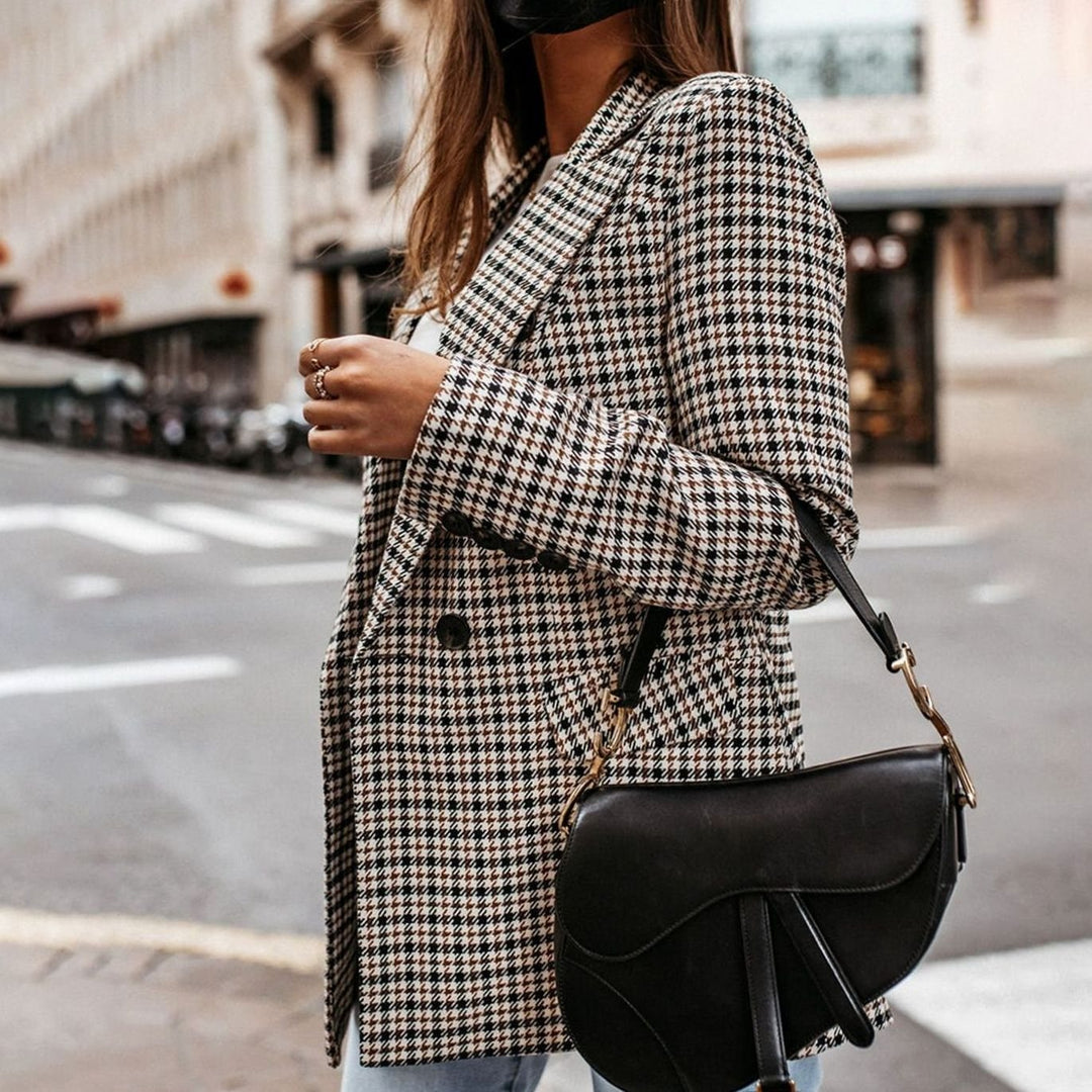 Dames Getailleerde Blazer Dubbele Knoopsluiting Pied-de-Poule
