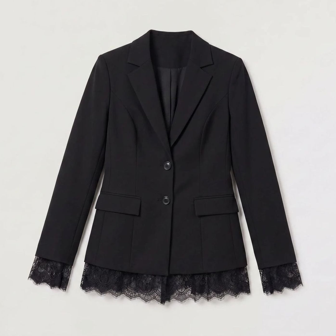 Dames Getailleerde Blazer met Kanten Zoom en Manchetten