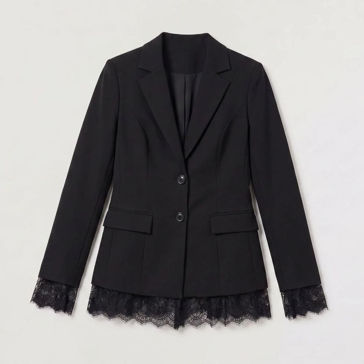 Dames Getailleerde Blazer met Kanten Zoom en Manchetten