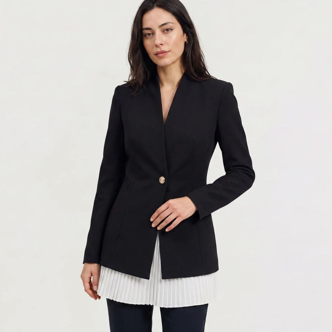 Dames Getailleerde Blazer met Kanten Zoom en Manchetten - Zwart/Wit