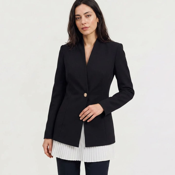 Dames Getailleerde Blazer met Kanten Zoom en Manchetten - Zwart/Wit