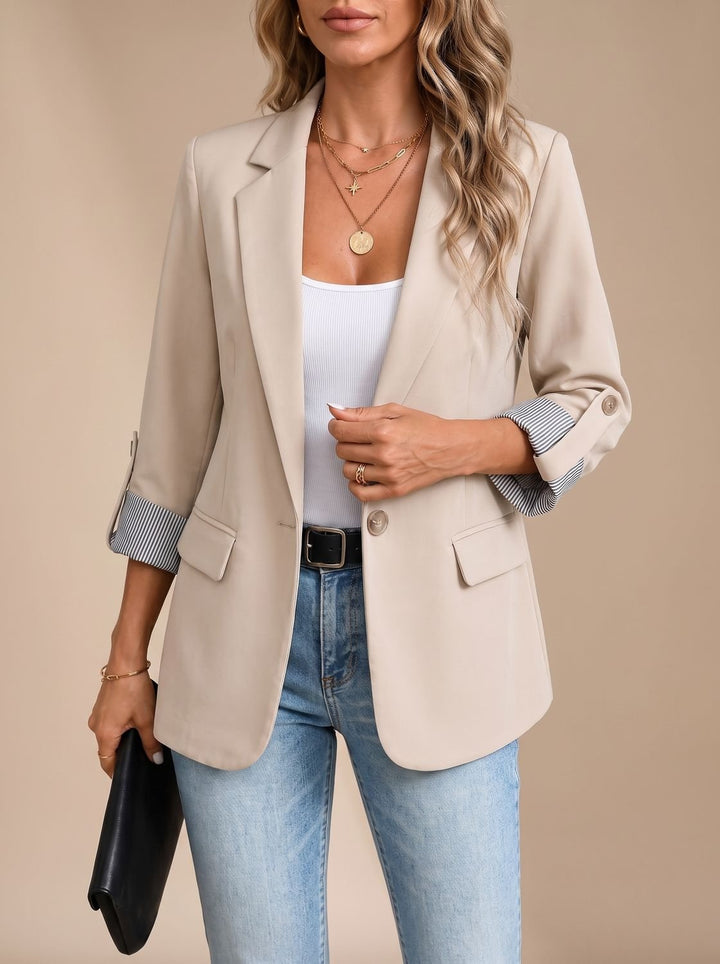 Dames Getailleerde Blazer Oprolbare Mouwen Gestreepte Manchetten - Abrikoos