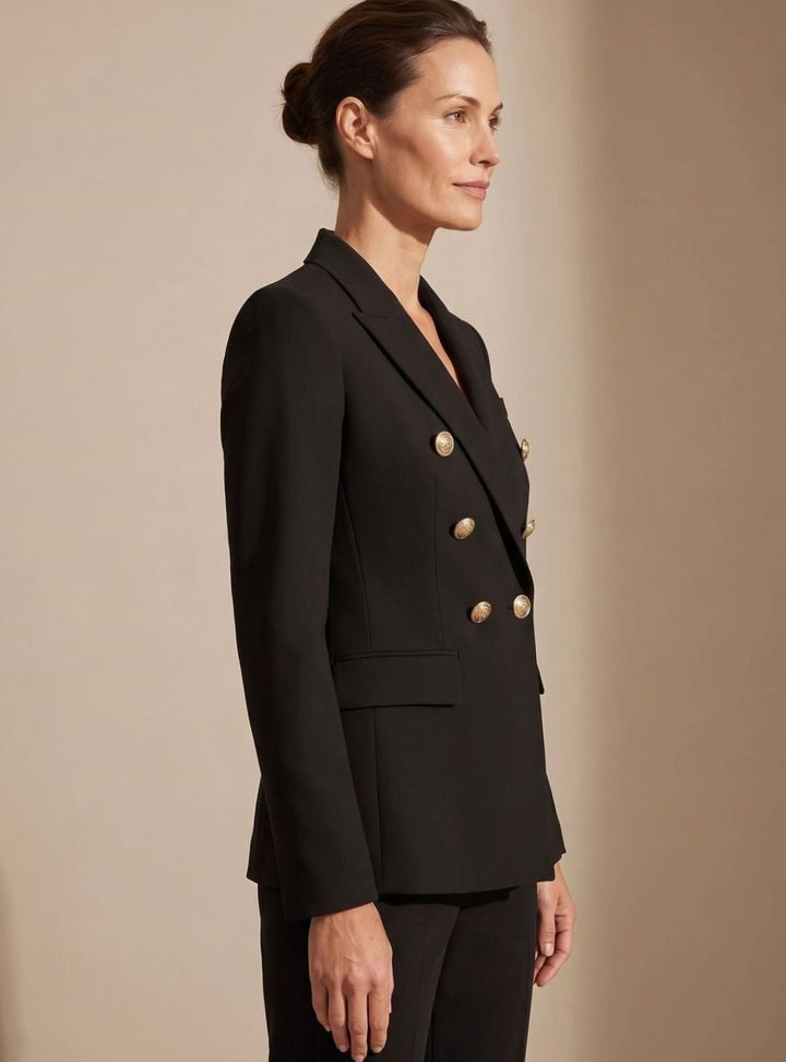 Dames Getailleerde Double-Breasted Blazer Goudkleurige Knopen