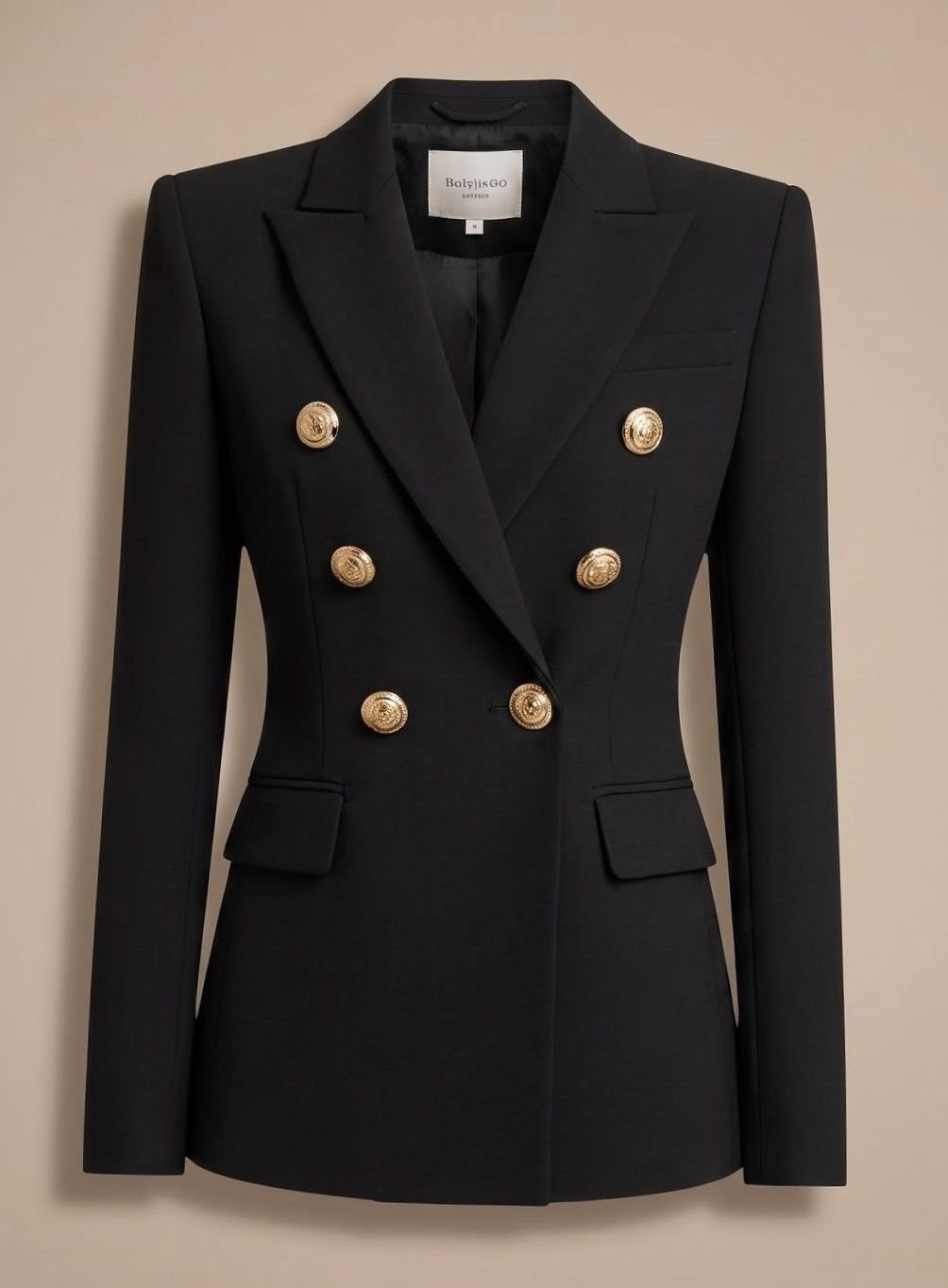 Dames Getailleerde Double-Breasted Blazer Goudkleurige Knopen