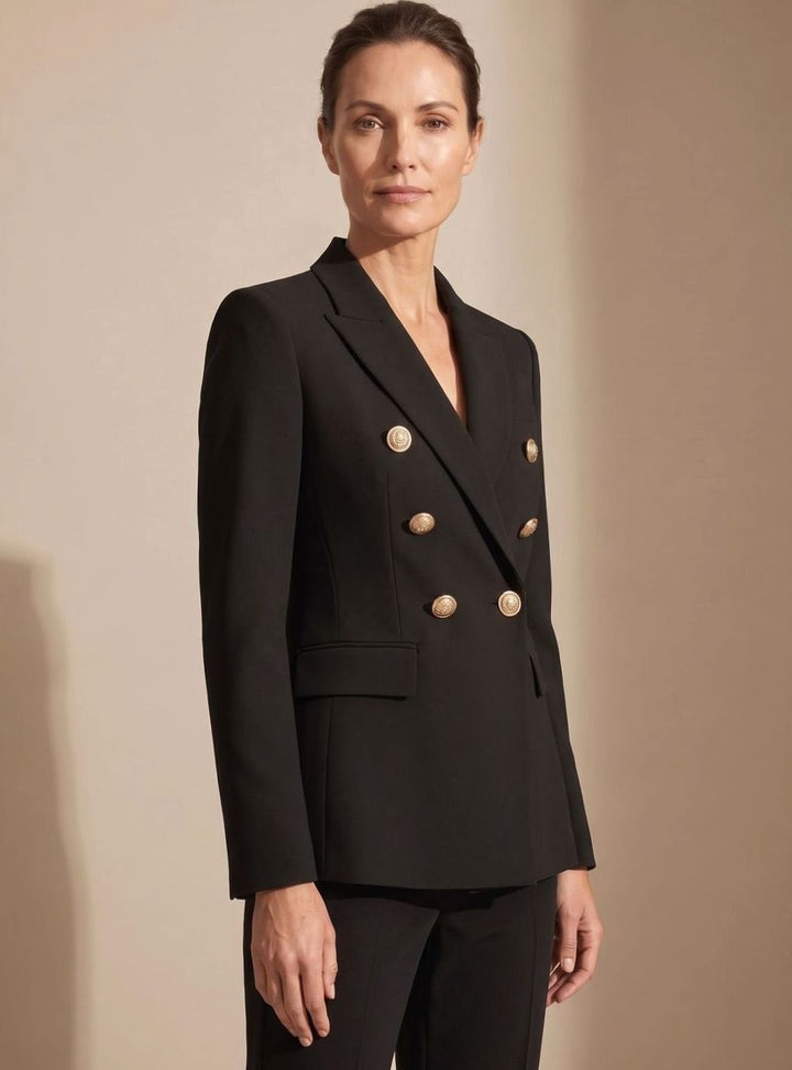 Dames Getailleerde Double-Breasted Blazer Goudkleurige Knopen