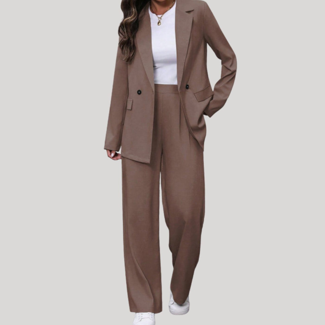 Dames Getailleerde Dubbele Rij Blazer Broekpak - Bruin