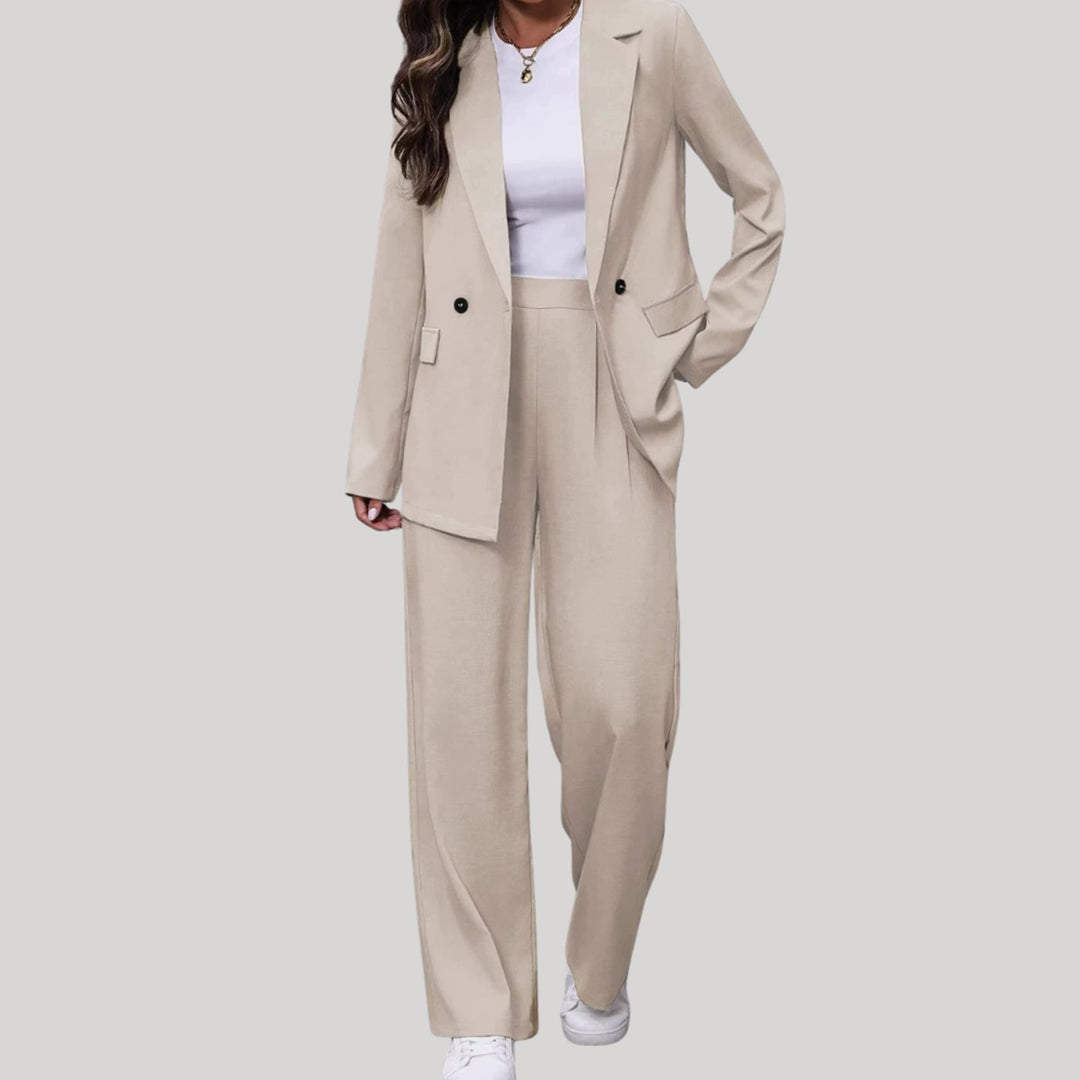 Dames Getailleerde Dubbele Rij Blazer Broekpak - Wit