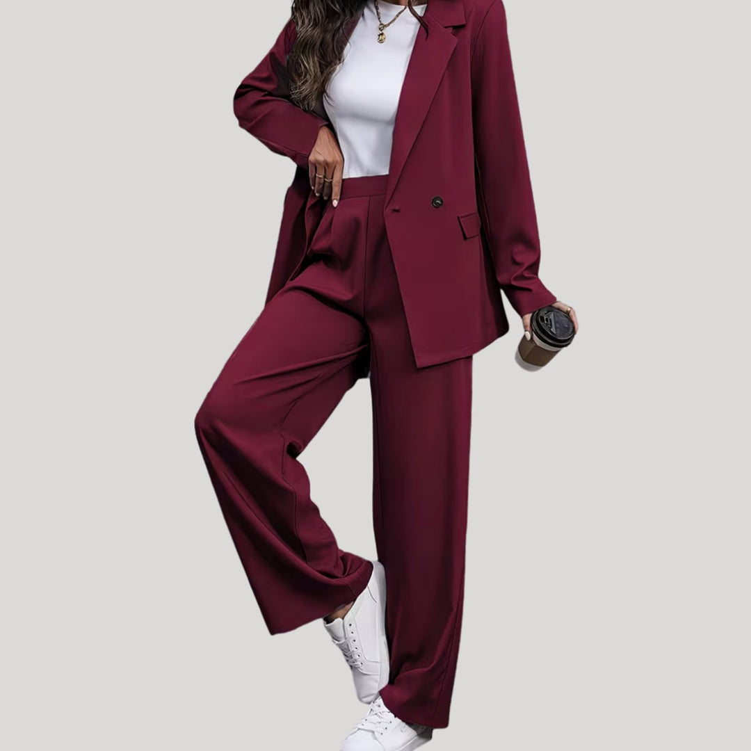 Dames Getailleerde Dubbele Rij Blazer Broekpak