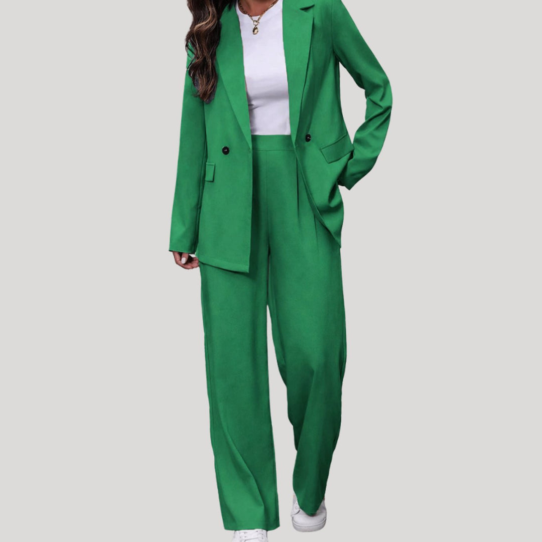 Dames Getailleerde Dubbele Rij Blazer Broekpak, Burgundy - Groen