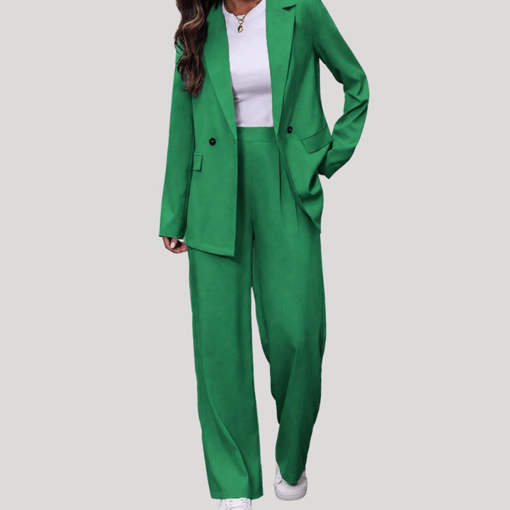 Dames Getailleerde Dubbele Rij Blazer Broekpak, Burgundy - Groen