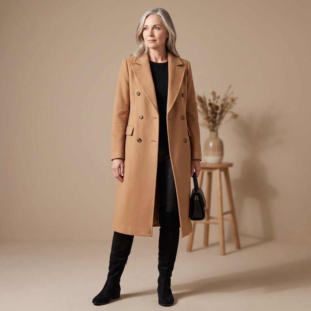 Dames Getailleerde Dubbele Rij Knopen Longline Winterjas - Bruin