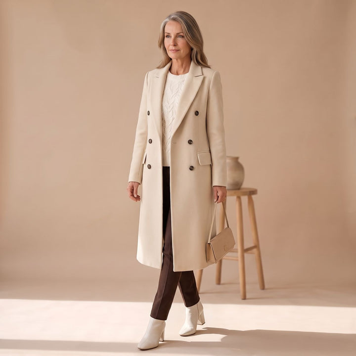 Dames Getailleerde Dubbele Rij Knopen Longline Winterjas - Beige