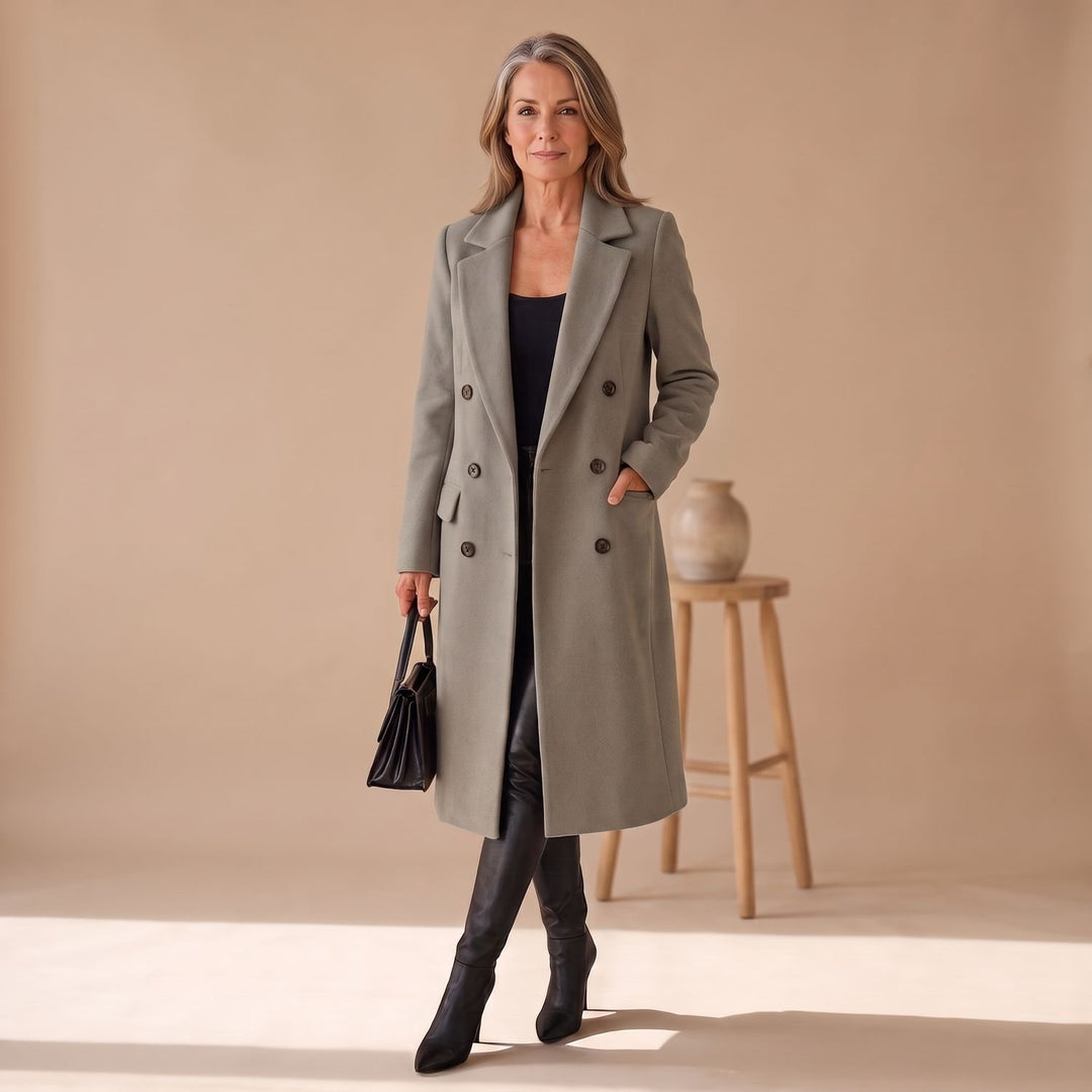 Dames Getailleerde Dubbele Rij Knopen Longline Winterjas - Grijs