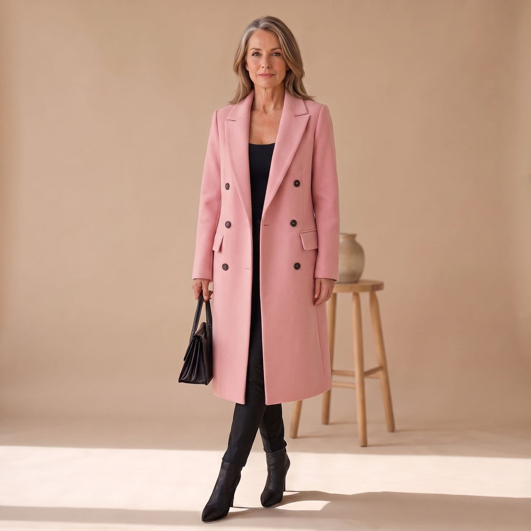 Dames Getailleerde Dubbele Rij Knopen Longline Winterjas - Roze
