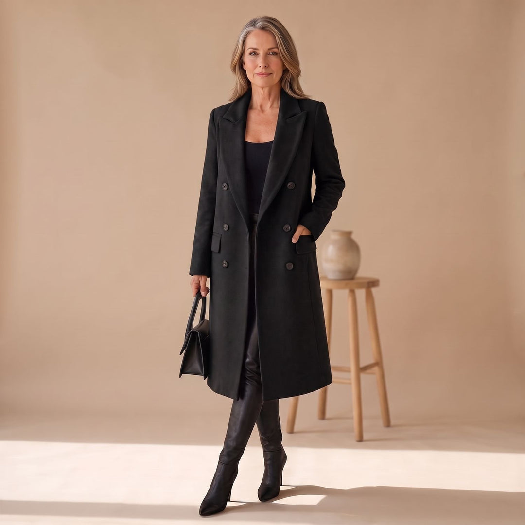 Dames Getailleerde Dubbele Rij Knopen Longline Winterjas - Zwart