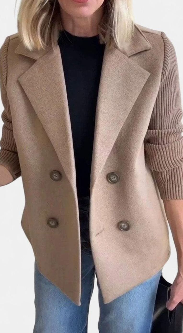 Dames Getailleerde Dubbelrijige Blazer Gebreide Mouwen