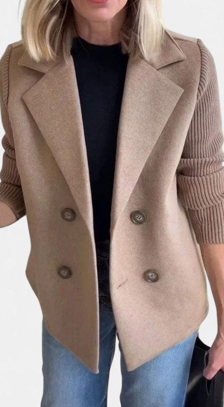 Dames Getailleerde Dubbelrijige Blazer Gebreide Mouwen