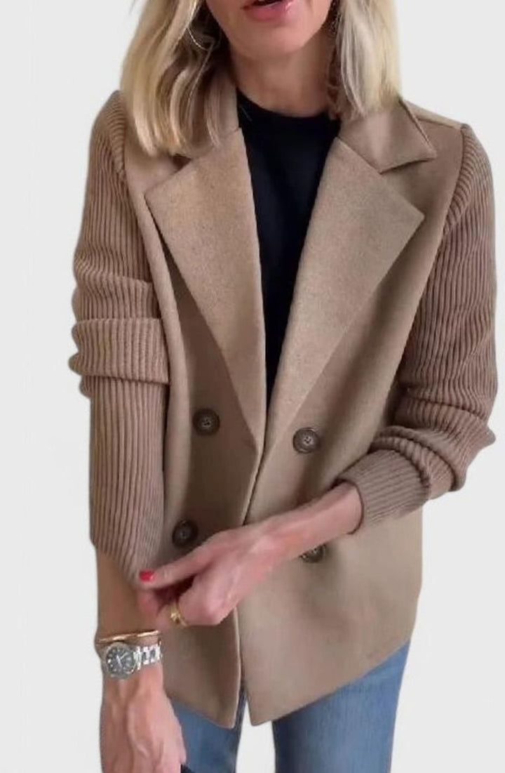 Dames Getailleerde Dubbelrijige Blazer Gebreide Mouwen